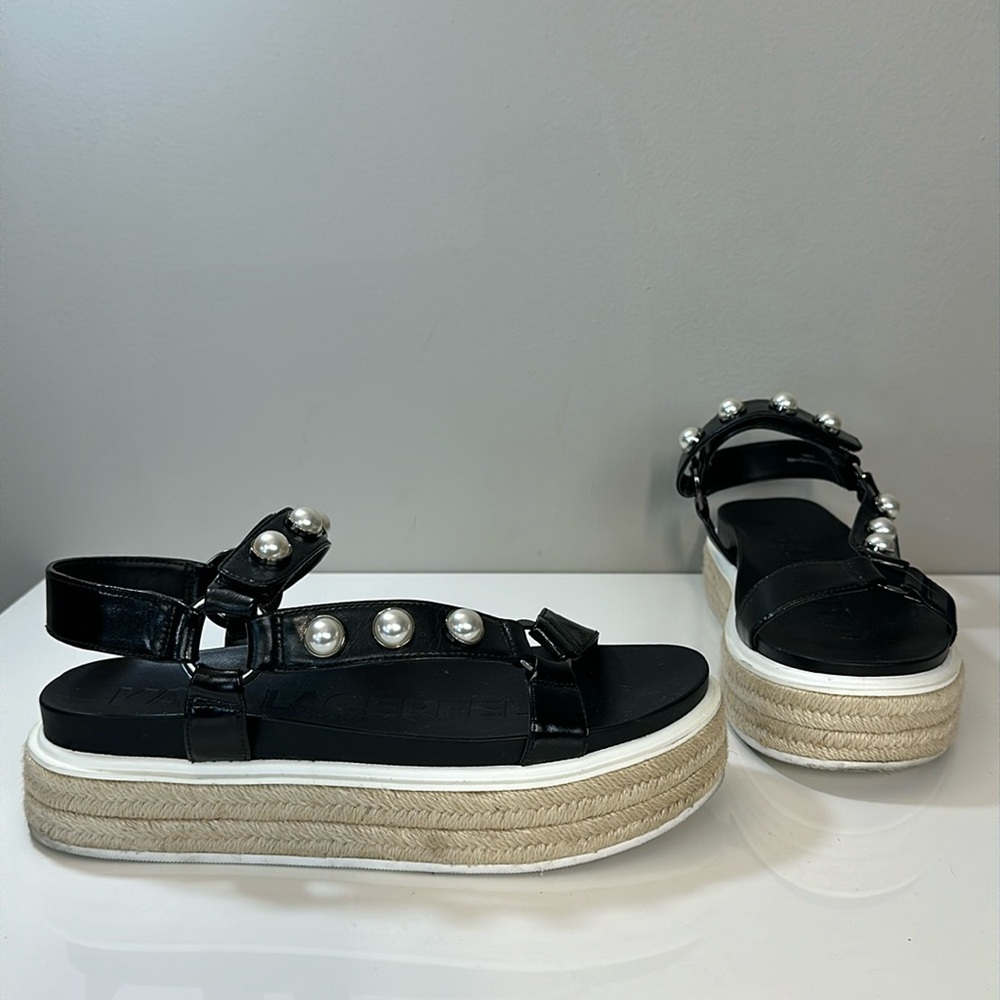 Karl‎ Lagerfeld Paris Patzi Embellished Leather Espadrille Sandals Size 9.5